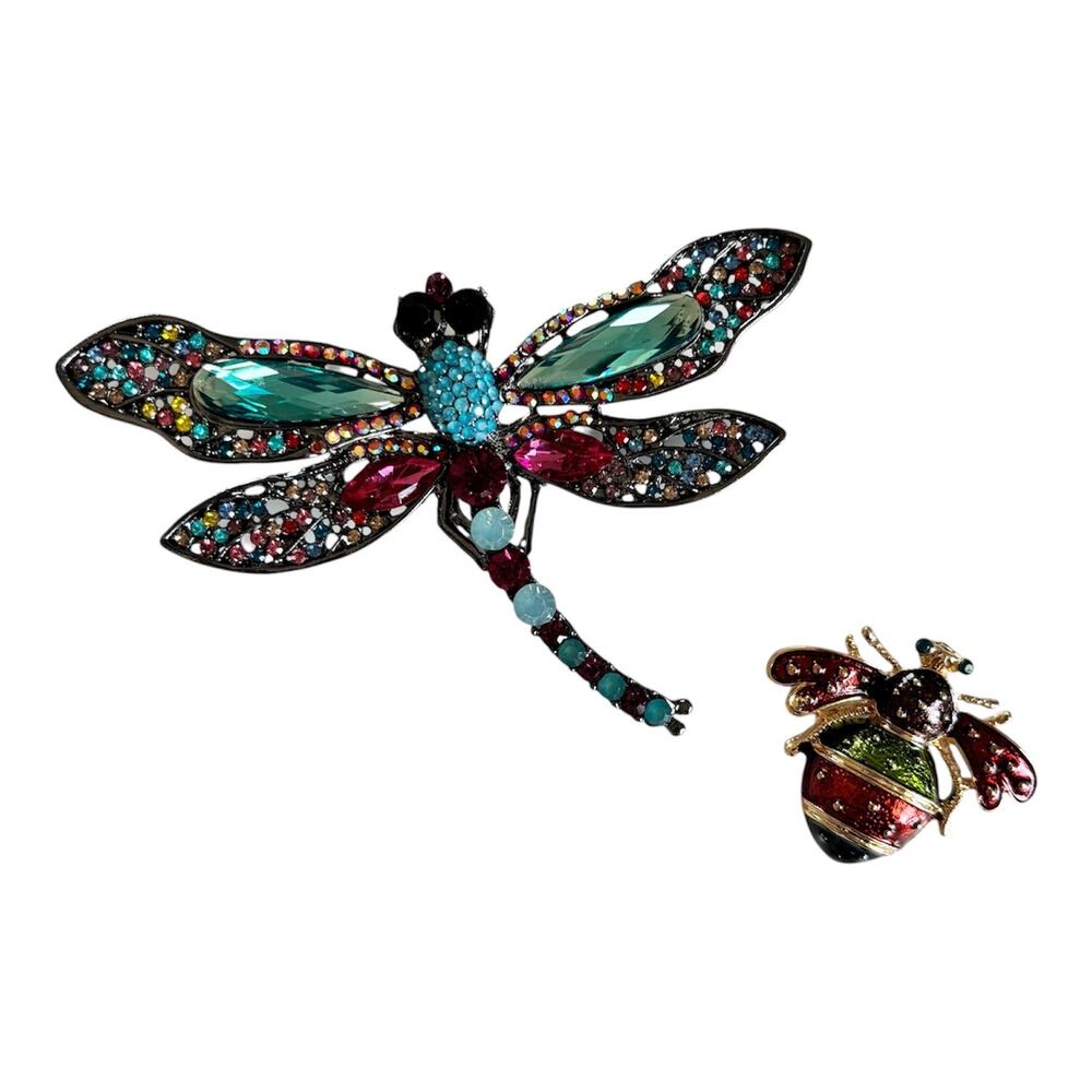 Dragonfly and Bee Brooch Crystal Rhinestone Insect Bundle Fashion Accessories